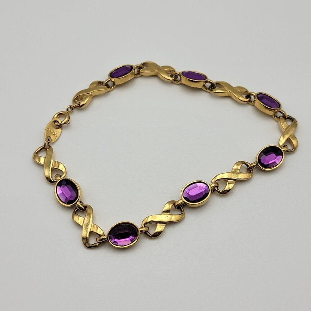 Vintage AVON Purple Rhinestone Infinity Bracelet 8 Inch Spring Ring Clasp - Picture 2 of 7